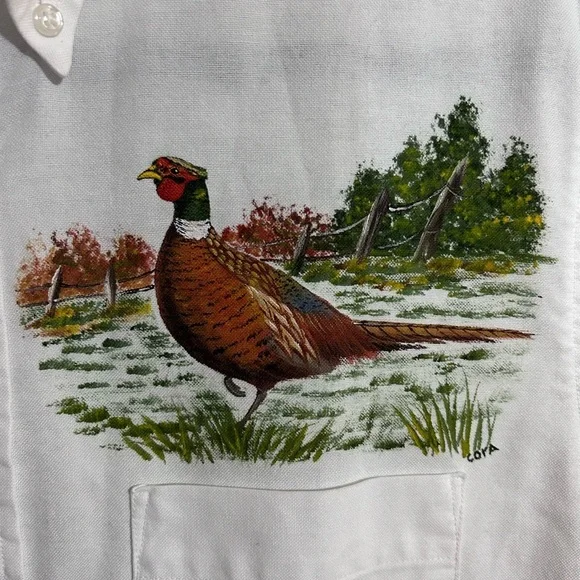 Vintage Hunting Ammo Shooting Shirt Padded Shoulder - 15 1/2 - WHITE Pheasant - Picture 3 of 6